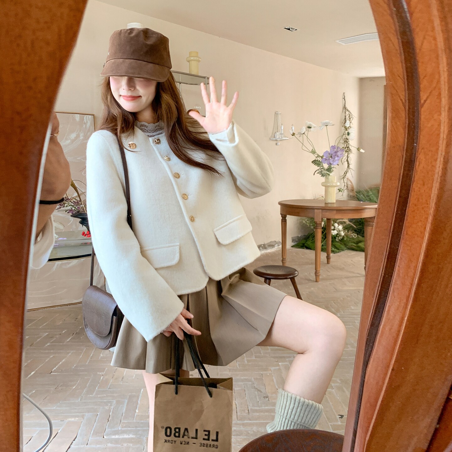 宽松休闲气质双面呢羊毛外套女秋冬2025新款巨好看独特漂亮呢大衣图片