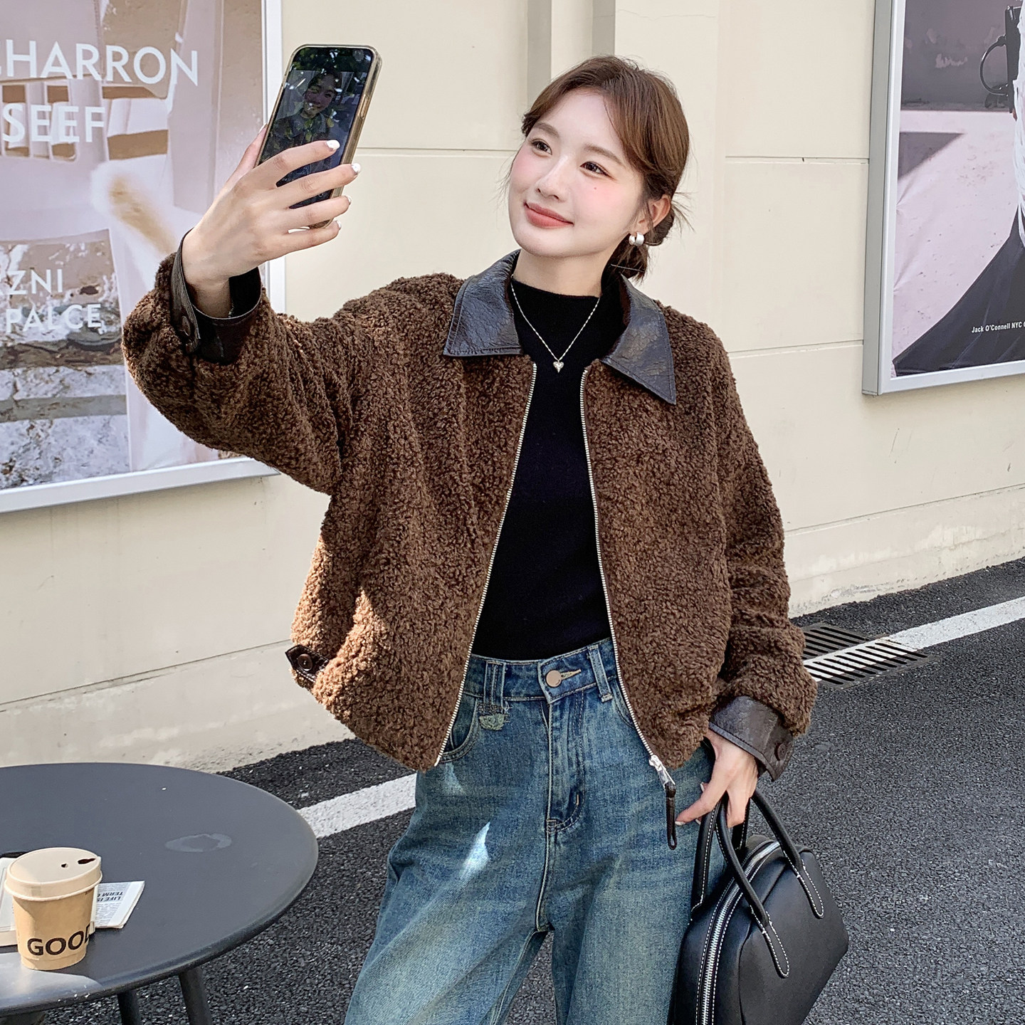 咖色美拉德时髦毛毛短外套女秋冬季2025年新款复古炸街羊羔毛夹克,女装皮草,2C092