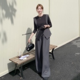 高级感休闲时尚洋气减龄阔腿裤两件套2025新款独特绝美小套装早秋，女装套装/套裙，2C012