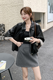 2025年秋季新款韩版时尚百搭宽松显瘦翻领短款皮衣外套女夹克上衣，女装皮衣，2C092