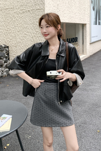 2025年秋季新款韩版时尚百搭宽松显瘦翻领短款皮衣外套女夹克上衣图片
