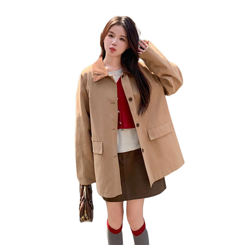 现货2025秋季风衣新款拼色方领外套RF2C290-5858-1#-P155-K225,女装风衣,2C290