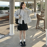 高级感复古印花夹克外套女2025年春季新款韩版宽松小个子短款上衣，女装短外套，2C135