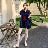 超火独特复古牛仔上衣配裤子背心套装女夏2025新款时髦减龄三件套，女装套装/套裙，衣珂纱朗