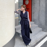 老钱风显瘦气质马甲套装女2025春秋季新款盐系打底衫阔腿裤三件套，女装套装/套裙，2C126