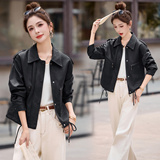 新品现货时髦百搭皮衣女短款高级感皮夹克1C115-2527-P120-K258，女装皮衣，吾爱衣