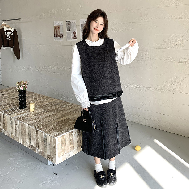 立体拼接套装裙女春秋三件套高级感流行超火ootd韩系超好看氛围感图片