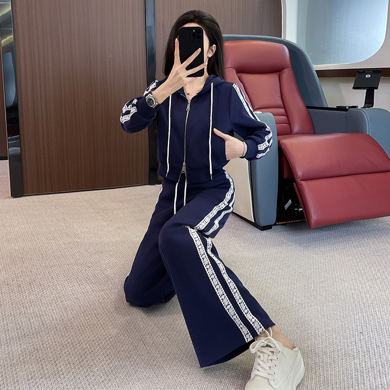 时尚潮流短款拉链卫衣阔腿裤两件套潮,女装套装/套裙,2C310