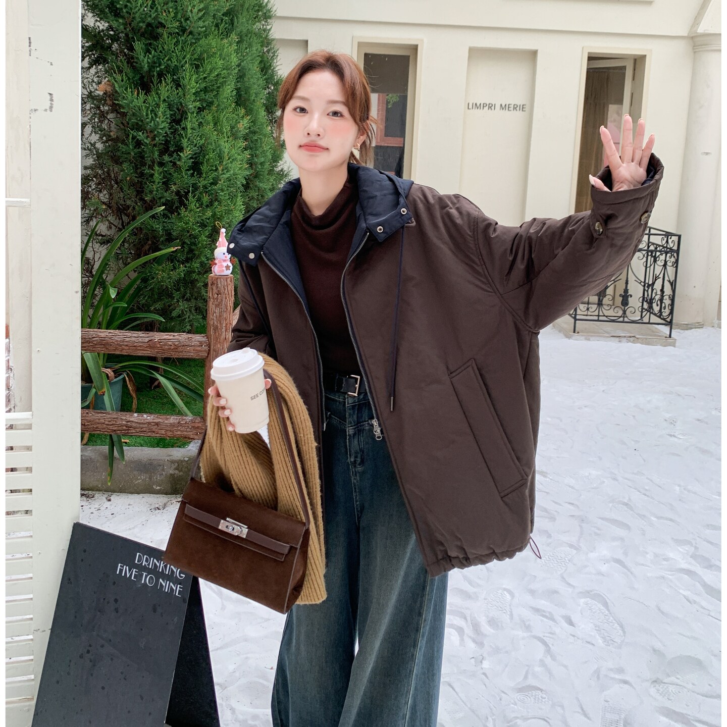 美式休闲韩版宽松百搭加厚休闲保暖连帽棉服女冬季假两件棉衣外套,女装棉衣/棉服,2C166