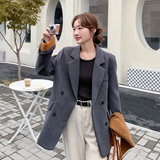 减龄围脖保暖深灰色西装毛呢外套女秋冬2025新款小个子巨好看西服，女装毛呢外套，2C177