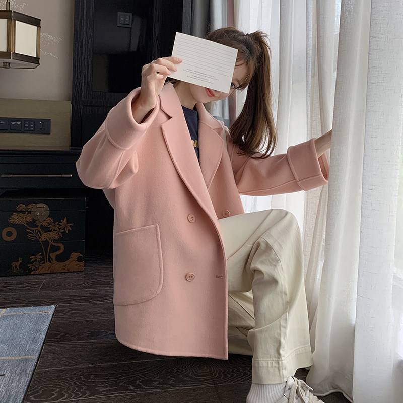 【加棉加厚已出】少女粉短款毛呢双排扣外套2C373-D0917-P155-K23,女装毛呢外套,2C373