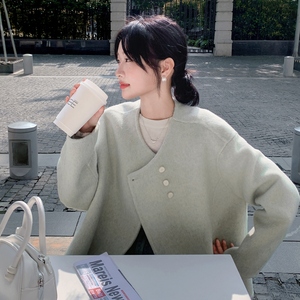 浅绿色气质双面呢羊毛大衣外套女秋冬2025新款收腰显瘦巨好看上衣图片