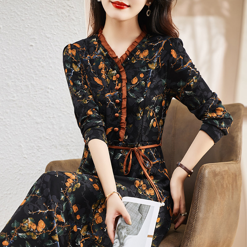 现货大码2025春季印花连衣裙,女装连衣裙,乐衣轩