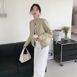 炸街立领pu皮衣外套女秋季2025新款小个子韩系休闲短款夹克上衣，女装皮衣，2C126