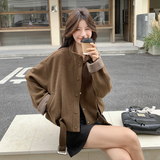 2025新款氛围感咖色格纹毛呢拼接外套C323-25905-P175控265，女装毛呢外套，2C323