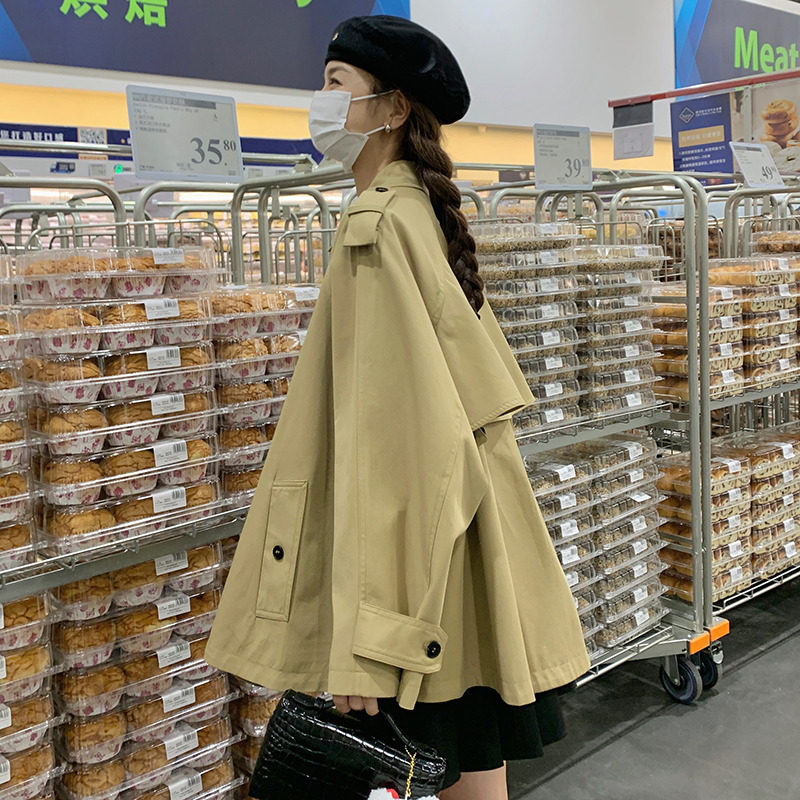 独特超火好看卡其色斗篷风衣外套女春秋2025年高级感短款韩系大衣,女装风衣,2C112