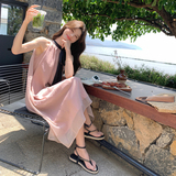 黑粉撞色系带挂脖连衣裙女2025夏季新款今年流行漂亮高级感仙女裙，女装连衣裙，2C050