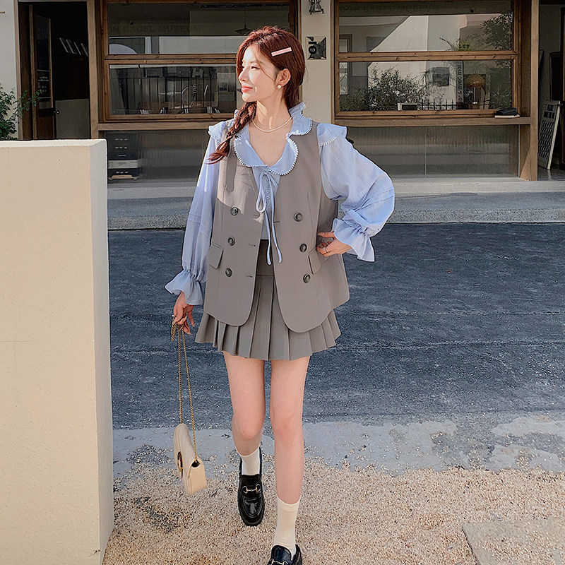买家秀+现货2025新款长袖衬衫百褶裙三件套2C289-8920-P178-K228,女装西装,2C289