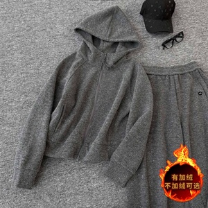 休闲运动时尚套装女秋冬新款高级感气质拉链连帽卫衣直筒裤两件套图片