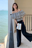 现货：夏装新款竖条纹上衣＋阔腿裤两件套装2C135-5092P115K178，女装套装/套裙，2C135