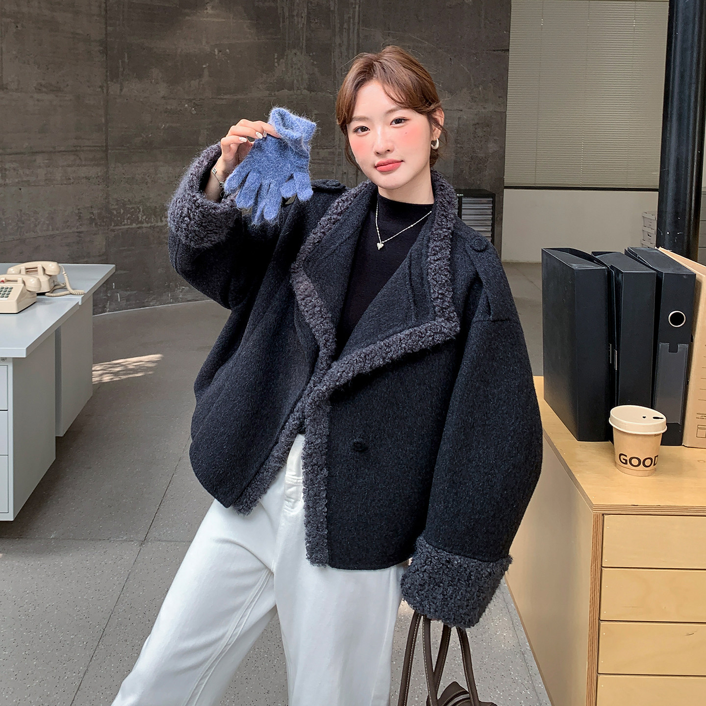 新品现货设计款撞色拼接双面呢外套2C139-812-P285-K428,女装羊绒大衣,2C139