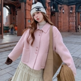 甜美巨好看粉色双面呢羊毛外套女秋冬2025新款小个子流行爆款大衣，女装毛呢外套，2C320