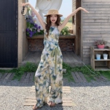 水墨画印花吊带阔腿裤套装女夏2025新款又酷又飒穿搭两件套巨好看，女装套装/套裙，2C353