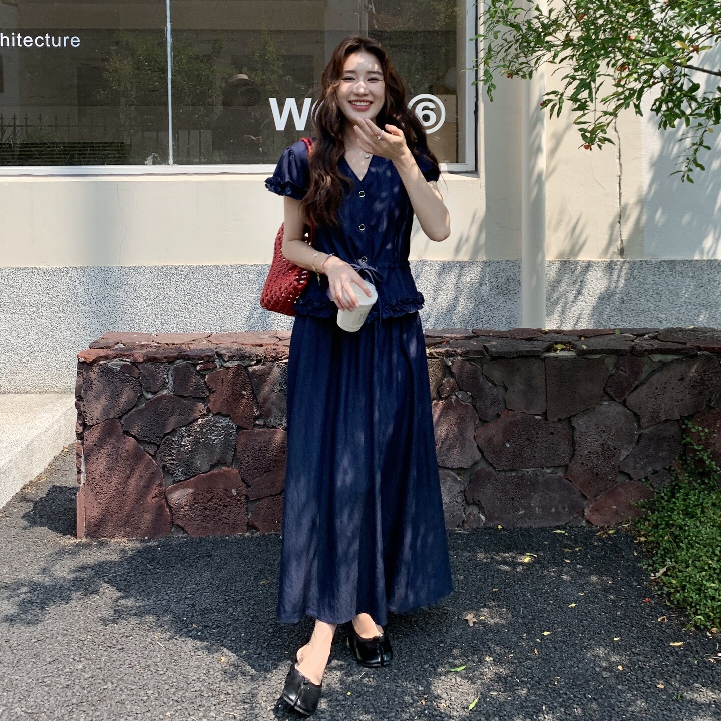 轻熟风气质木耳边上衣高腰半身裙套装女2025夏新款收腰显瘦两件套,女装套装/套裙,2C212