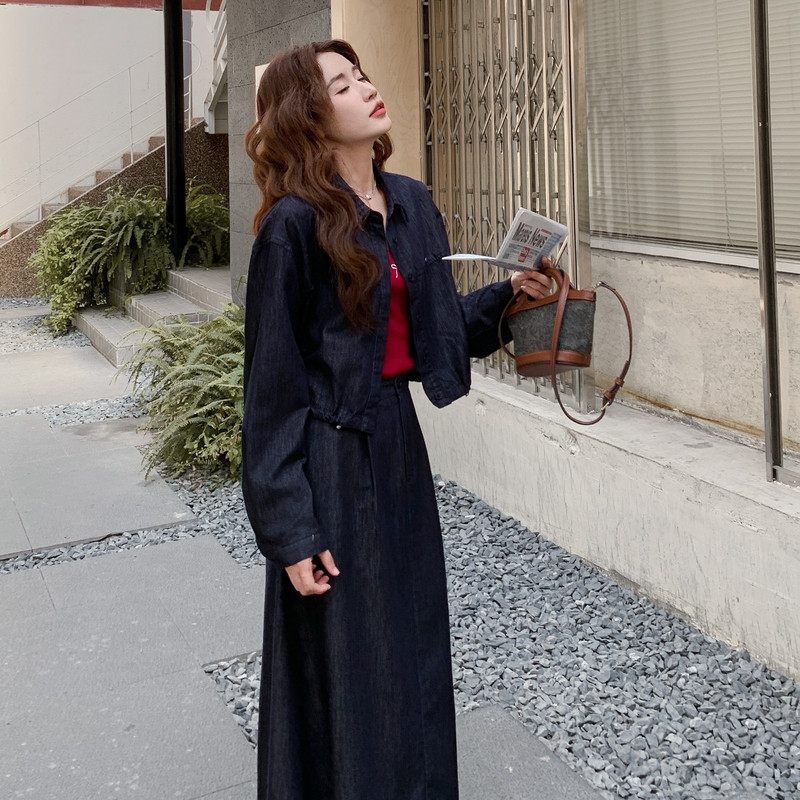 可盐可甜复古夹克外套半身裙套装女春秋新款韩版学院风显瘦两件套图片