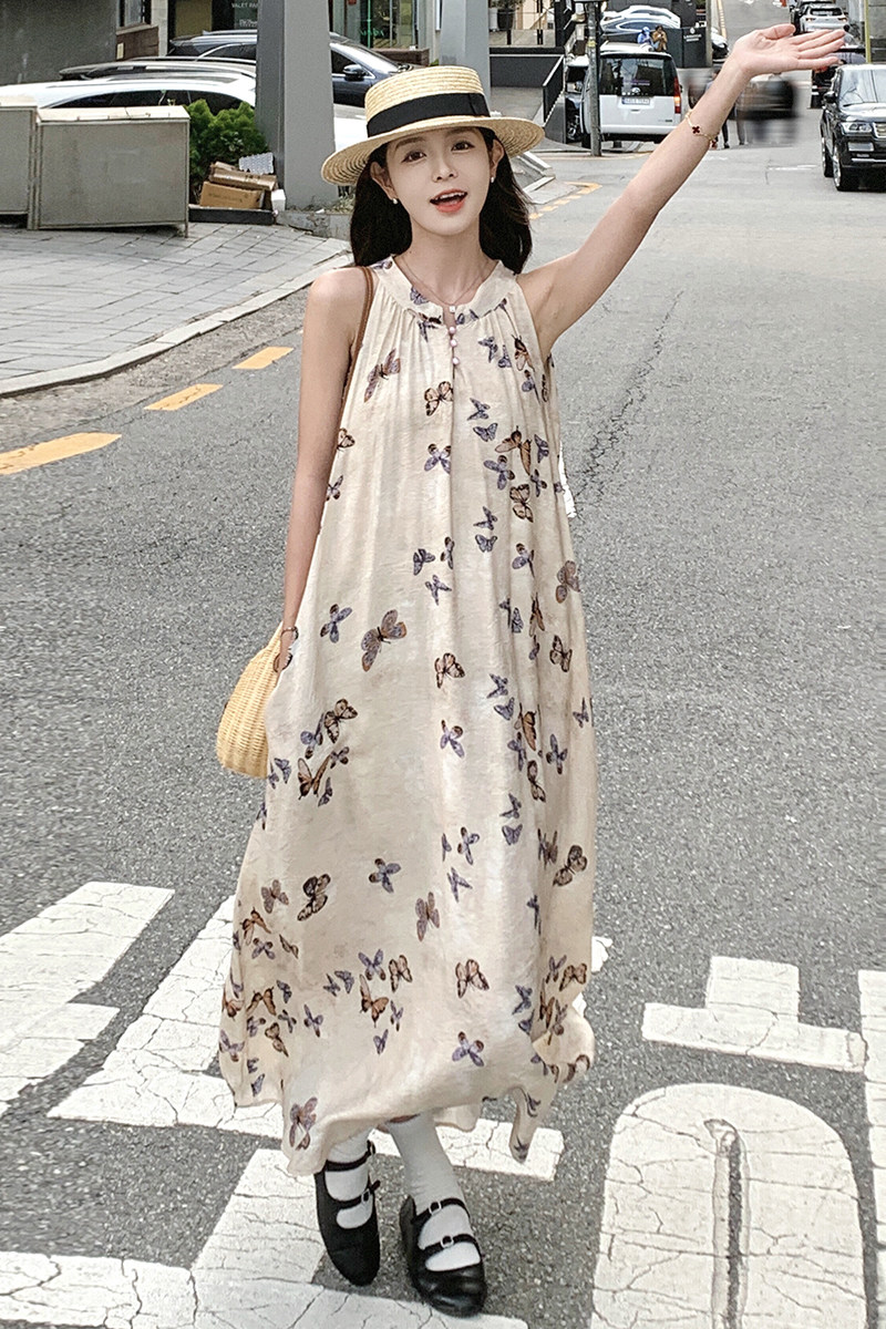 【现货】洋气挂脖蝴蝶印花连衣裙088-6625p105k158,女装连衣裙,2C088