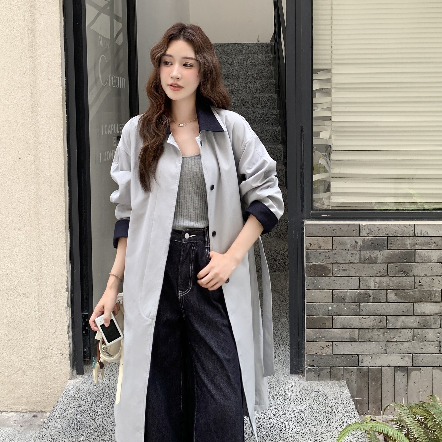 新款/升级版加厚面料韩版撞色腰带款风衣2C233-5819-P195-K289,女装风衣,2C233