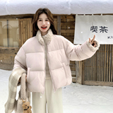 韩系羊羔毛领粉色羽绒服女冬短款加厚保暖时尚90白鸭绒面包服外套，女装羽绒服，2C166