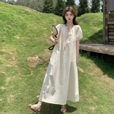 泡泡袖系带天丝连衣裙女2025夏季新款韩版小个子减龄时尚A字裙潮，女装连衣裙，2C259