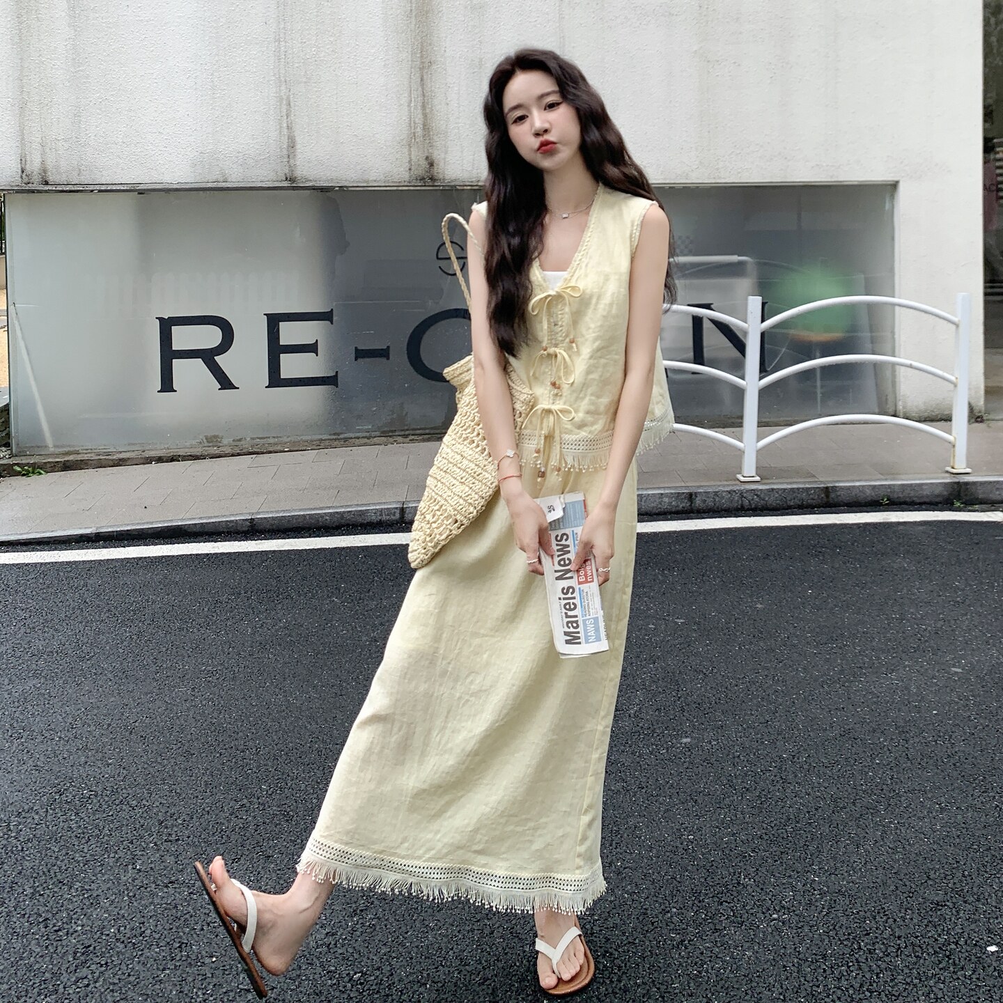 黄色流苏马甲半身裙套装女2025夏季新款温柔风减龄独特绝美两件套,女装套装/套裙,2C212
