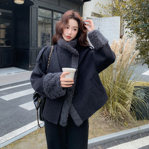 现货羊毛加厚大翻领双面呢羊毛大衣女外套2C325-568P285K418图片
