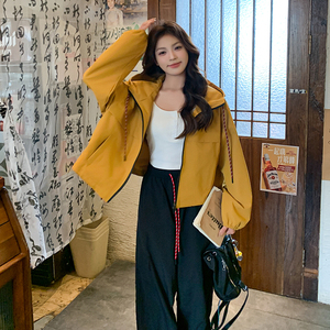 设计感炸街黄色工装冲锋衣女2025春秋季新款韩版流行短款夹克外套图片
