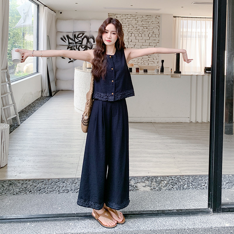 法式小香风无袖马甲时尚套装女2025夏季新款简约阔腿裤显瘦两件套,女装套装/套裙,2C022