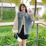 流行印花拼接牛仔外套女2025春秋新款新中式风复古休闲上衣，女装短外套，2C177
