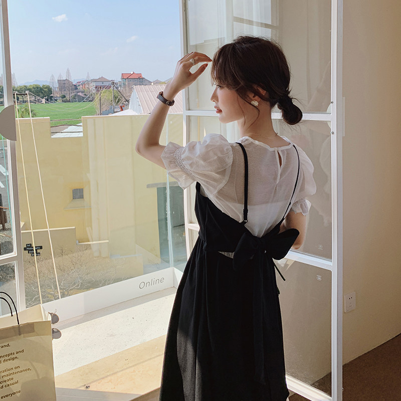【现货+买家秀！732P105K158】夏季假两件中长款吊带连衣裙,女装连衣裙,2C037