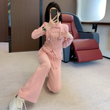 女秋季新中式风盘扣开叉上衣休闲阔腿裤套装，女装套装/套裙，2C310