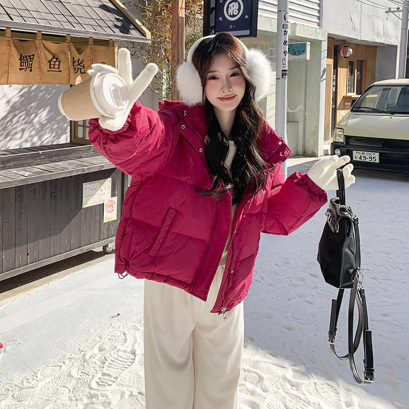 韩系减龄连帽立领短款羽绒服女2025年冬季新款显瘦时尚白鸭绒外套图片