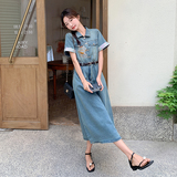 【上新现货】1C128-6673-风刺绣牛仔连衣裙P125-K178配腰带，女装连衣裙，2D148