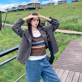 休闲立领灰咖色皮衣外套女秋季2025新款小个子PU夹克机车服巨好看，女装皮衣，2C022