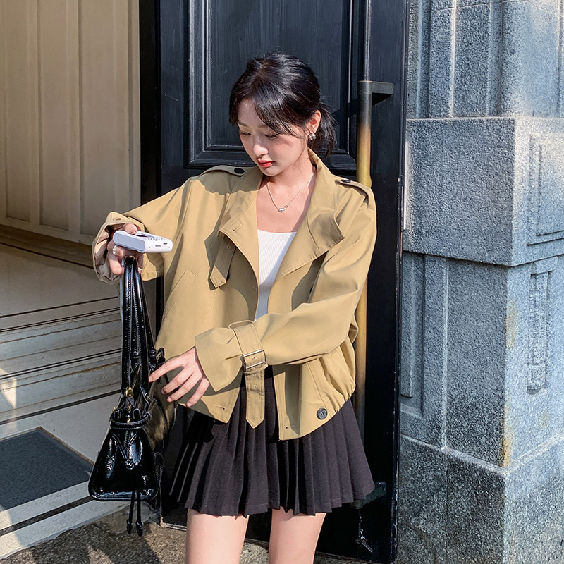 秋装外套女立领双排扣宽松休闲短款风衣秋季小个子短外套,女装短外套,2C238