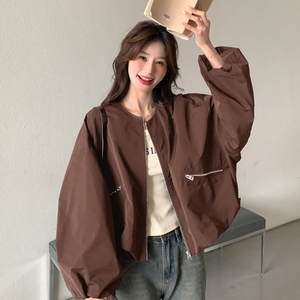 美拉德爆款棒球服外套女春秋2025新款设计感小众美式夹克灯笼袖图片