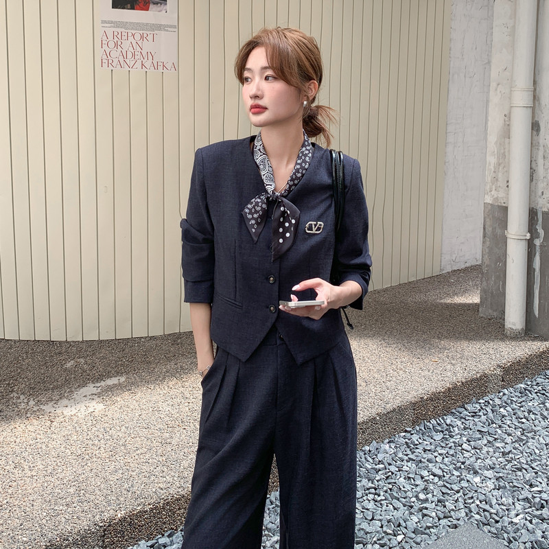 韩系撞色小西装阔腿裤套装女秋季2025新款时尚气质ootd穿搭一整套,女装套装/套裙,2C203