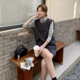 高级感时尚套装女灰色马甲长袖打底衫半身裙三件套女秋冬法式套装，女装套装/套裙，2C166