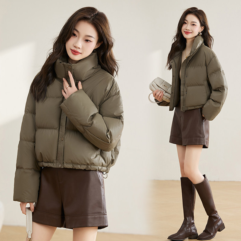 免洗pu皮短款白鸭绒羽绒服女2025冬季新款加厚保暖立领面包服外套,女装羽绒服,衣佳和