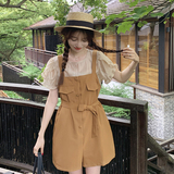 网红炸街背带裤女夏薄款2025年新款休闲时尚洋气减龄短裤两件套装，女装套装/套裙，2C028