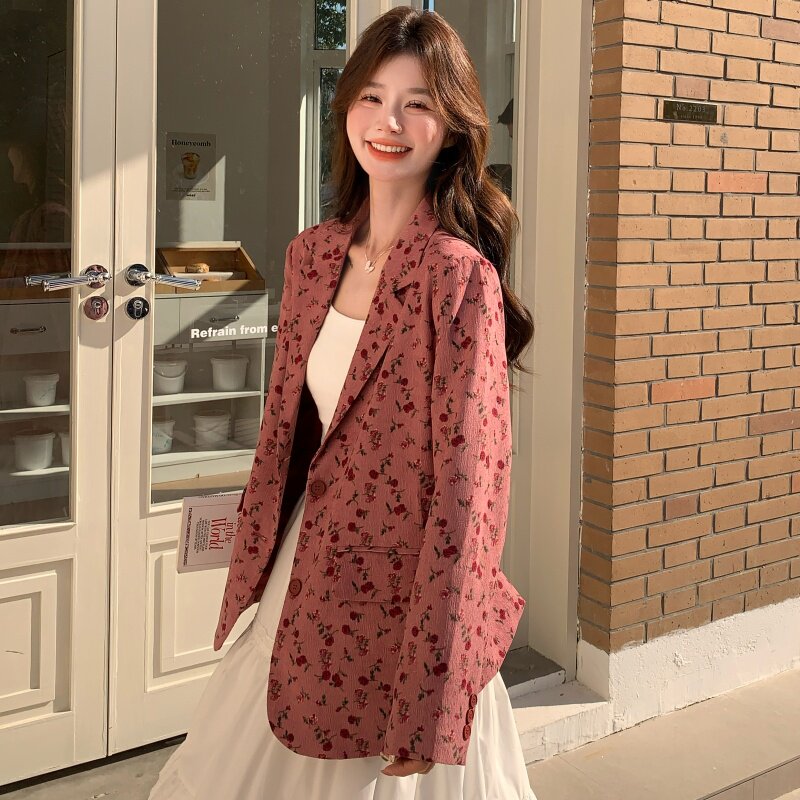 ！2025新款春季玫瑰少女印花西装外套P130-K178,女装西装,2C320